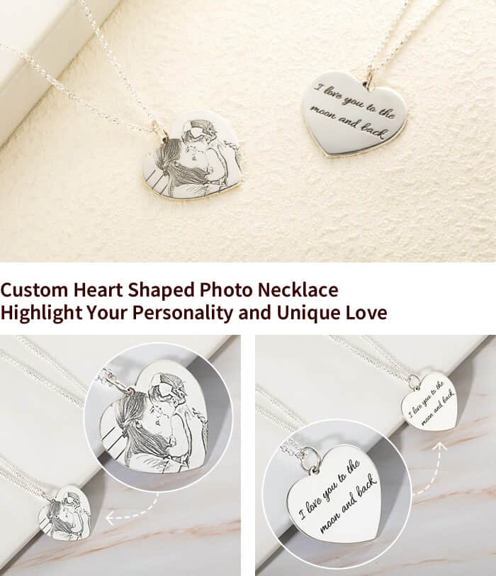Engraved Heart Shaped Photo Pendant Necklace